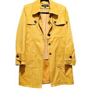 DKNY Womens Mustard Yellow Trench Coat Size 6 Cotton Blend Button Down